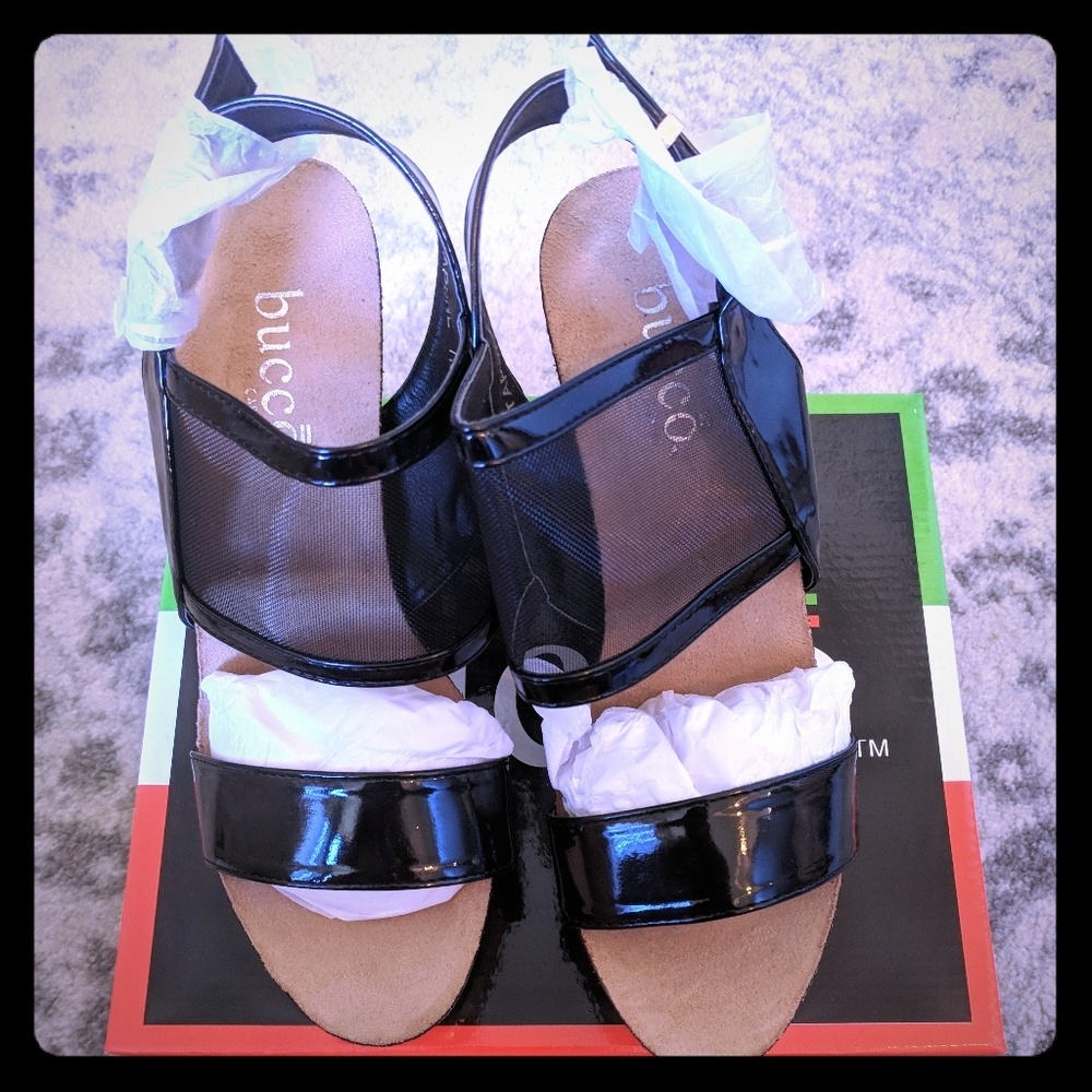 NWT BUCCO Double Strap Covered Wedges; New w/ Box;